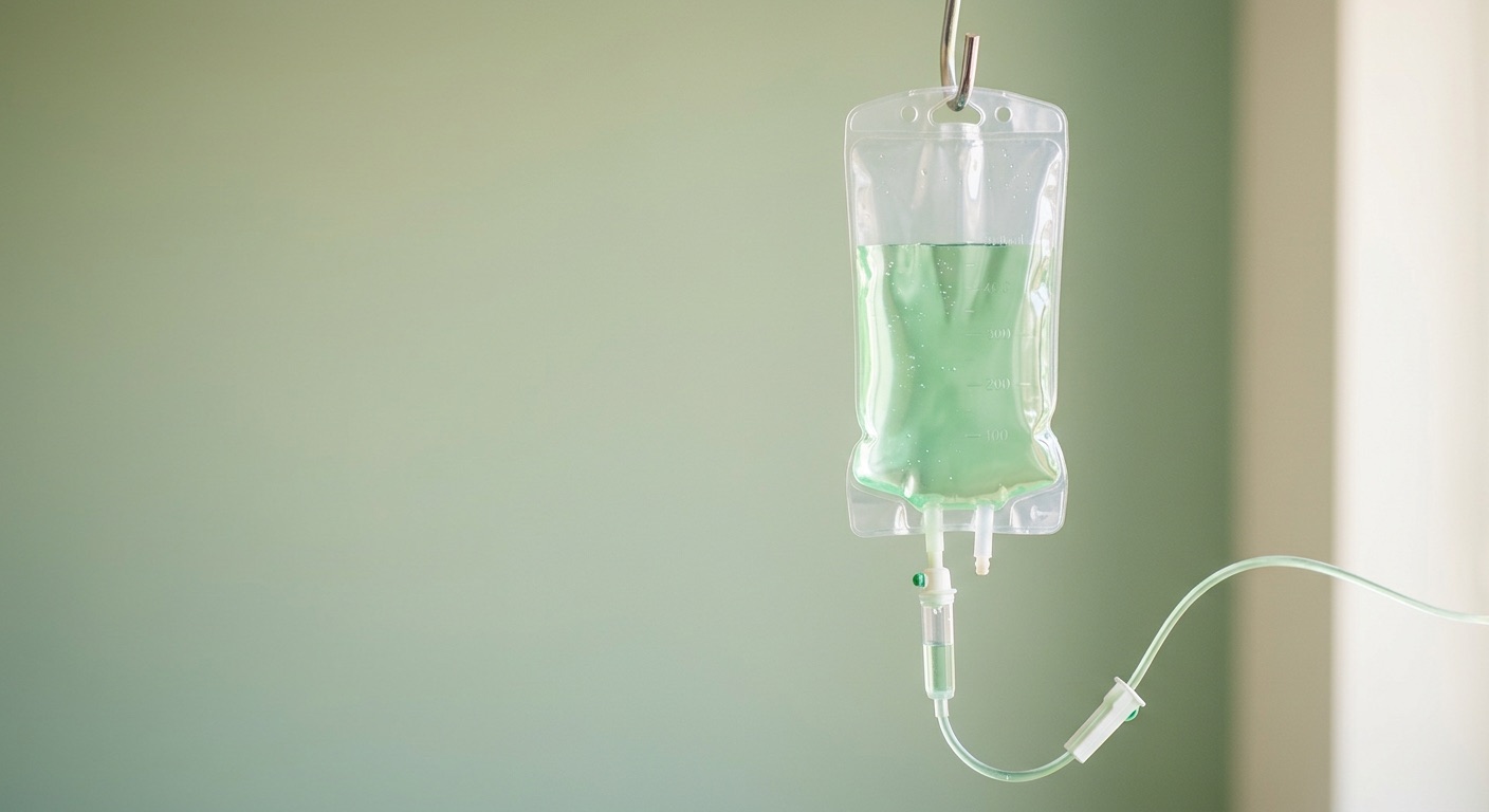 An infusion bag hanging in the Paradigm Wellness IV lounge